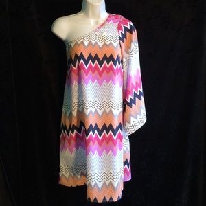 SOLD---Auditions chevron-patterned one-shoulder dress